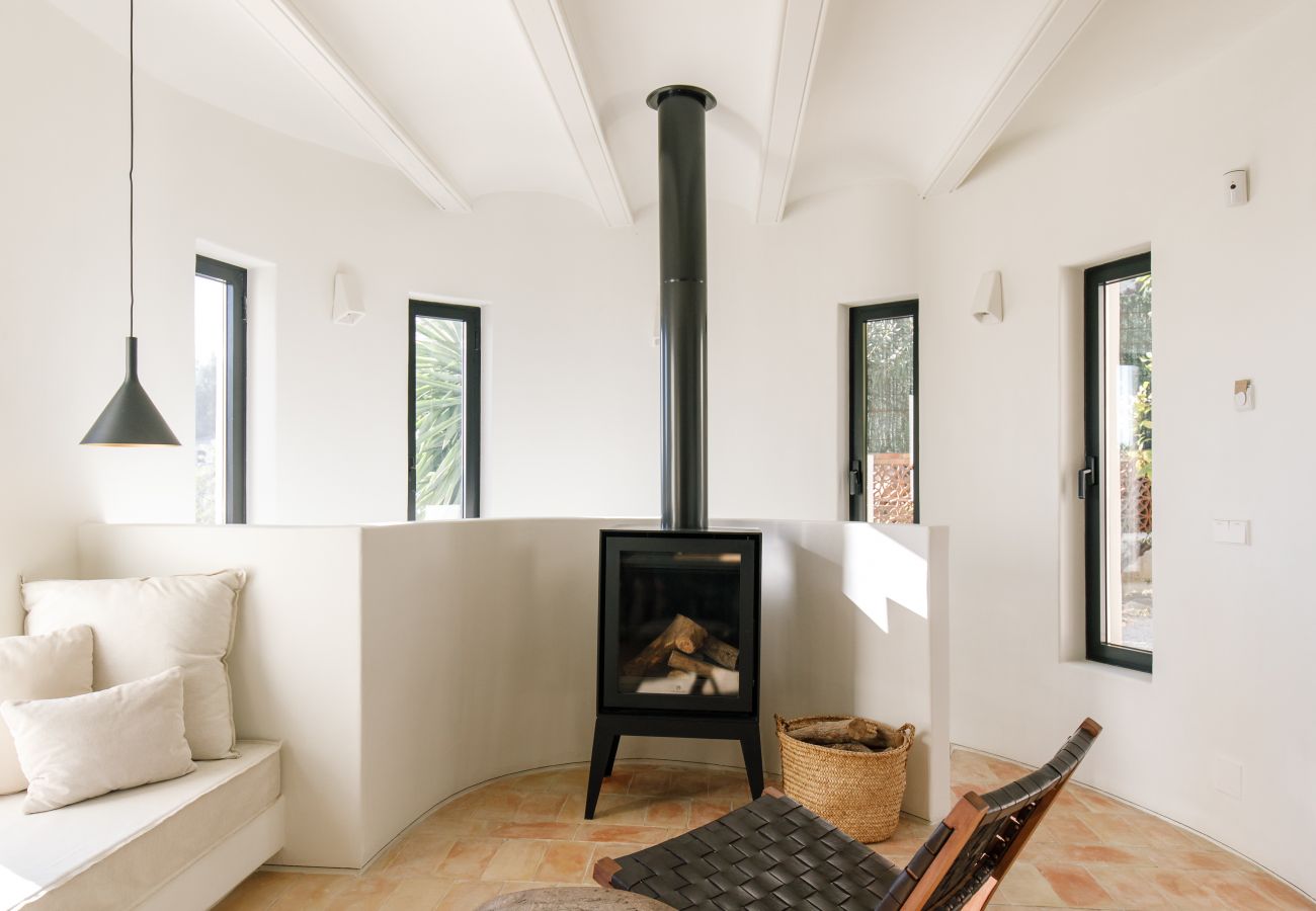 living area with chimney