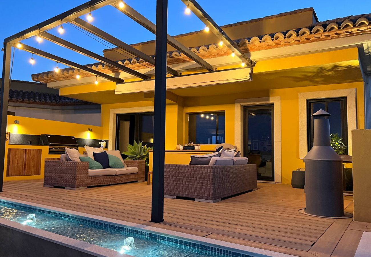 terrace with view to town and beach
